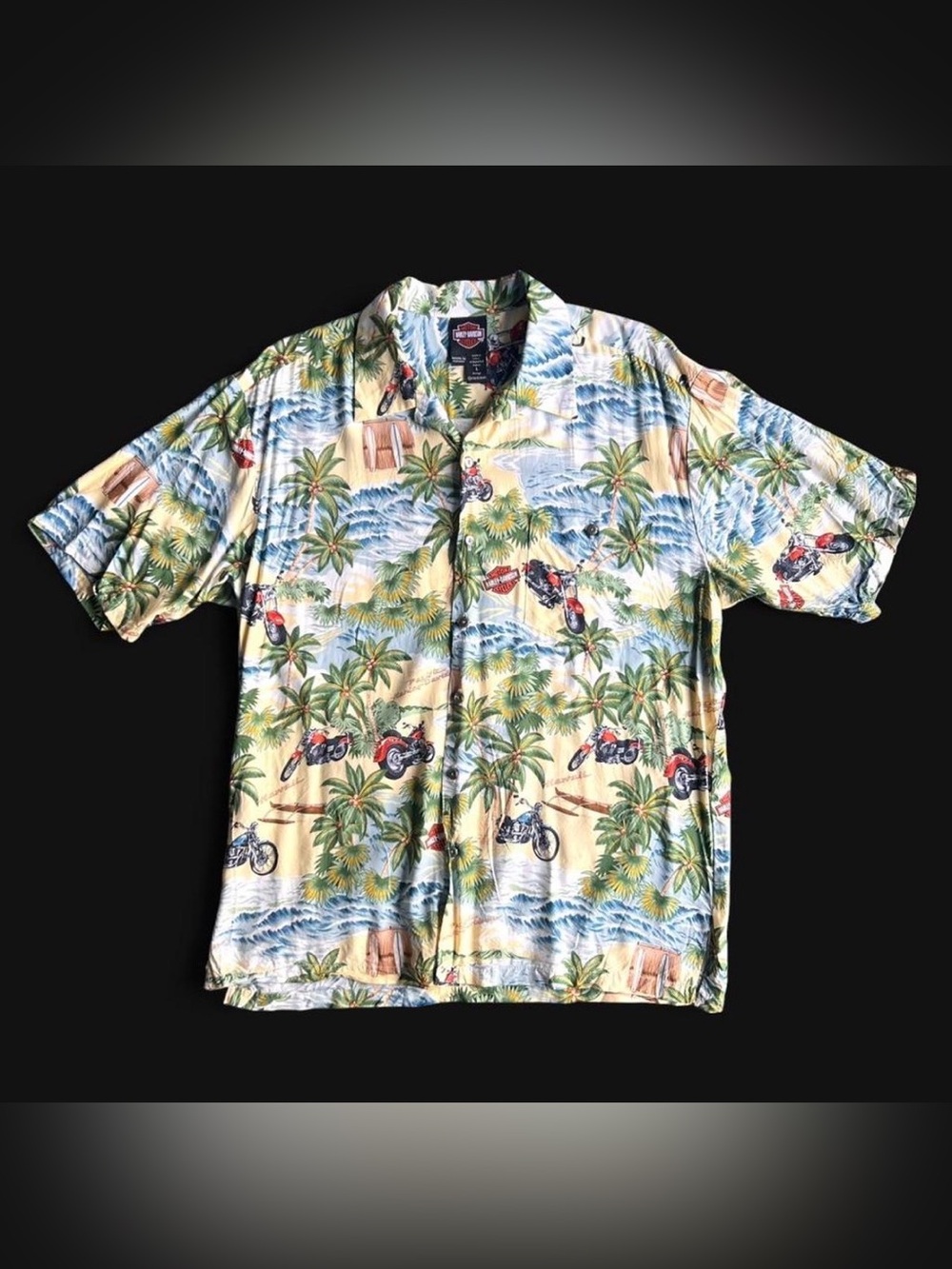Harley Davidson Viscose Hawiian Shirt by Tori Richard Men's L made in Hawaii